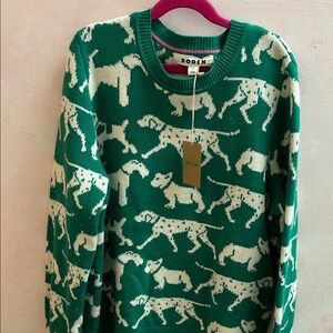 Boden Green Sweater with White Dog Design NWT